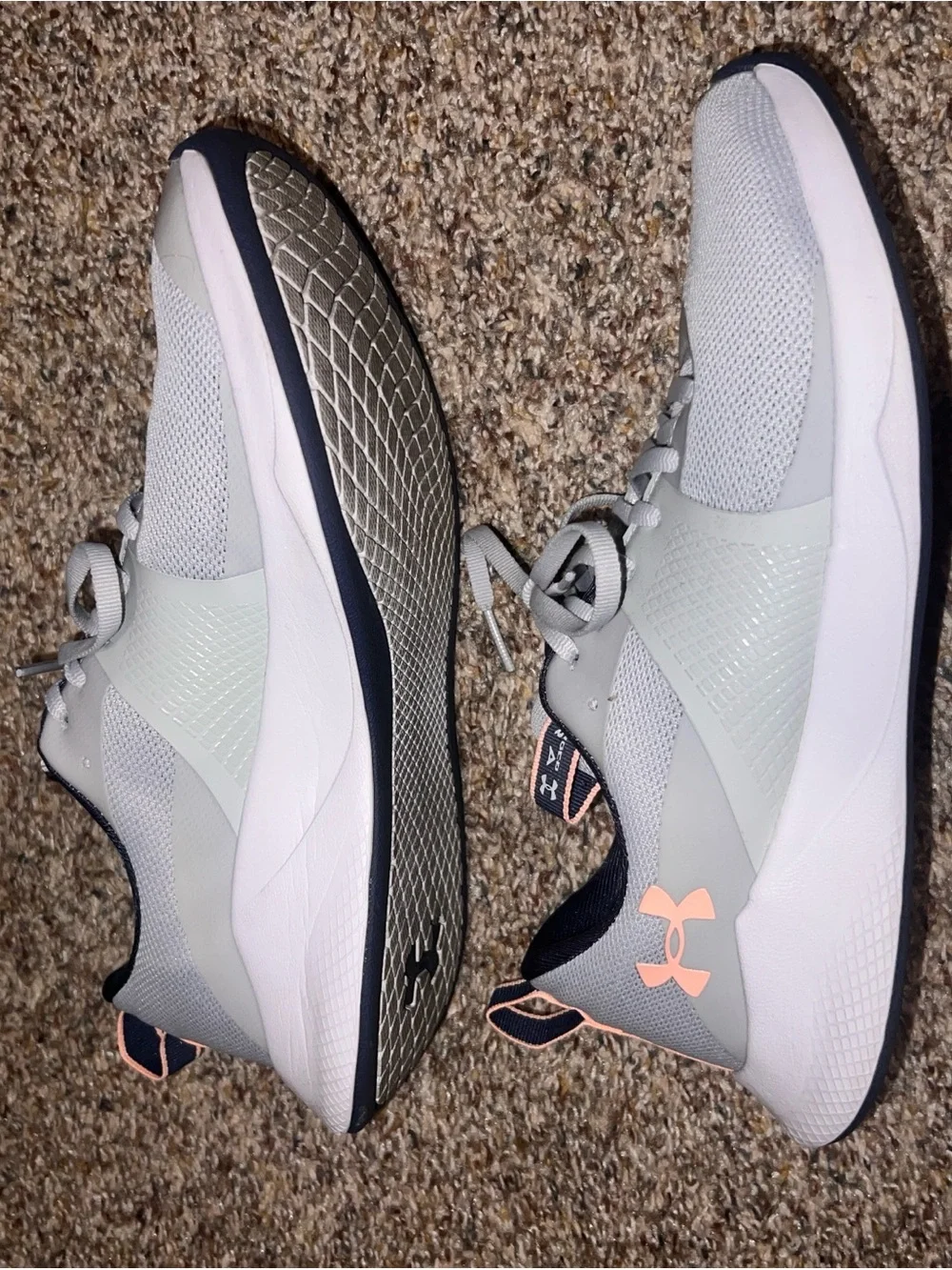 Under Armour Women’s Train Light Gray Athletic Sneakers with Pink Accents